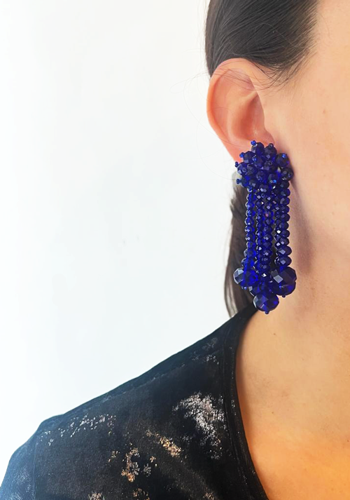 aros largos de cristal azul