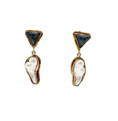 Aros perla barroca y piedra natural
