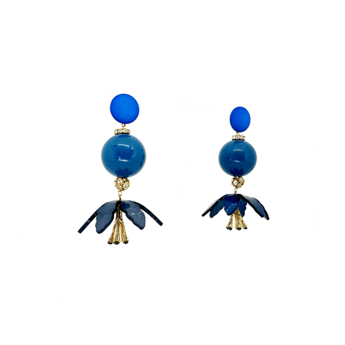Flower and blue sphere hoops