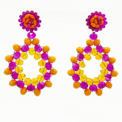 aros de cristal naranja y fucsia