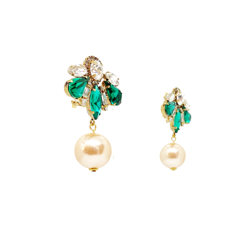 green and crystal clip earring fahoma international