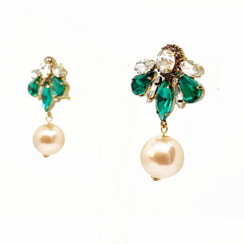 aros de clip verde con perla