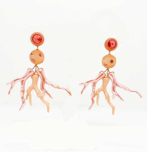 pink resin coral earrings