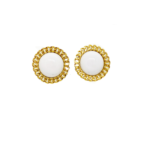 white and gold earrings
