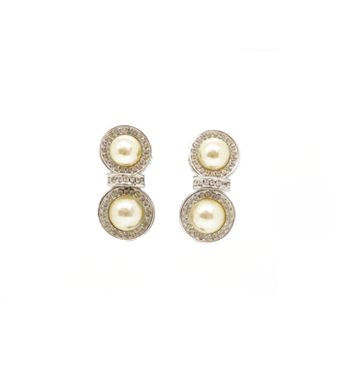 double pearl clip earrings