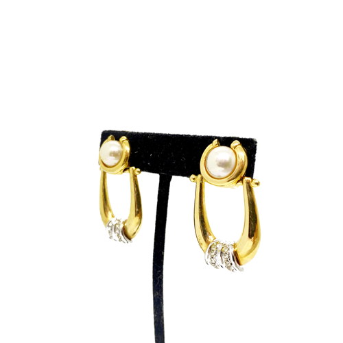 Aros vintage dorados con strass y perla