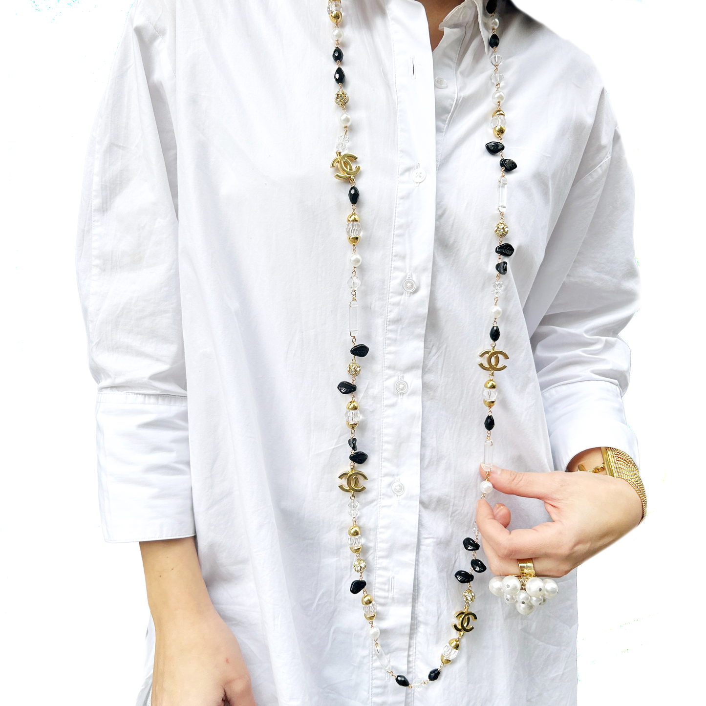 Collar CH perla transparente y negro