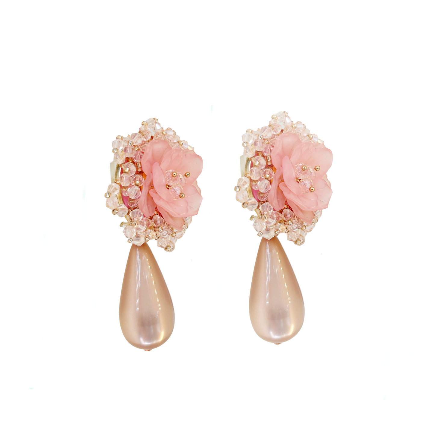 Aros flor con gota rosa