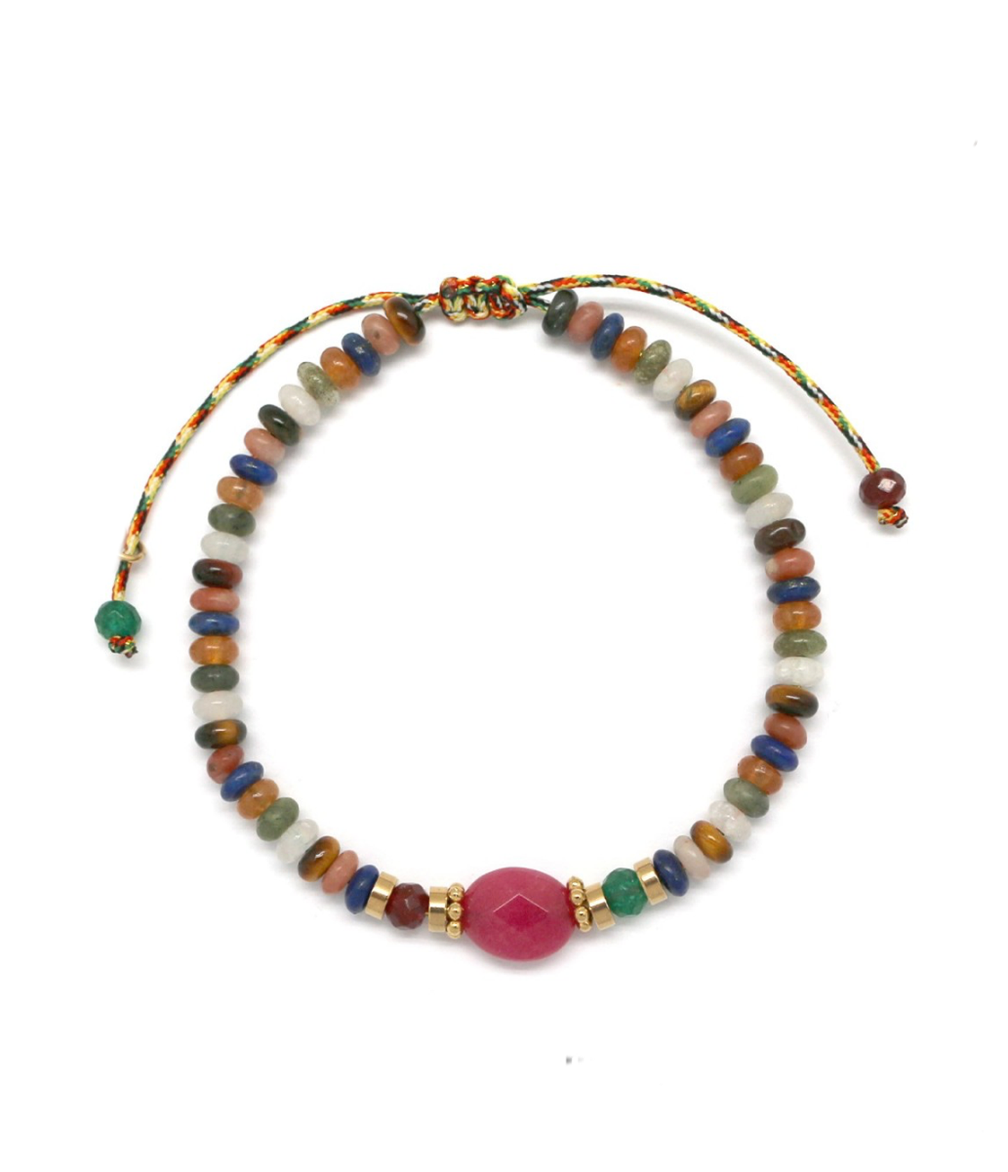 Pulsera piedras verde y fucsia