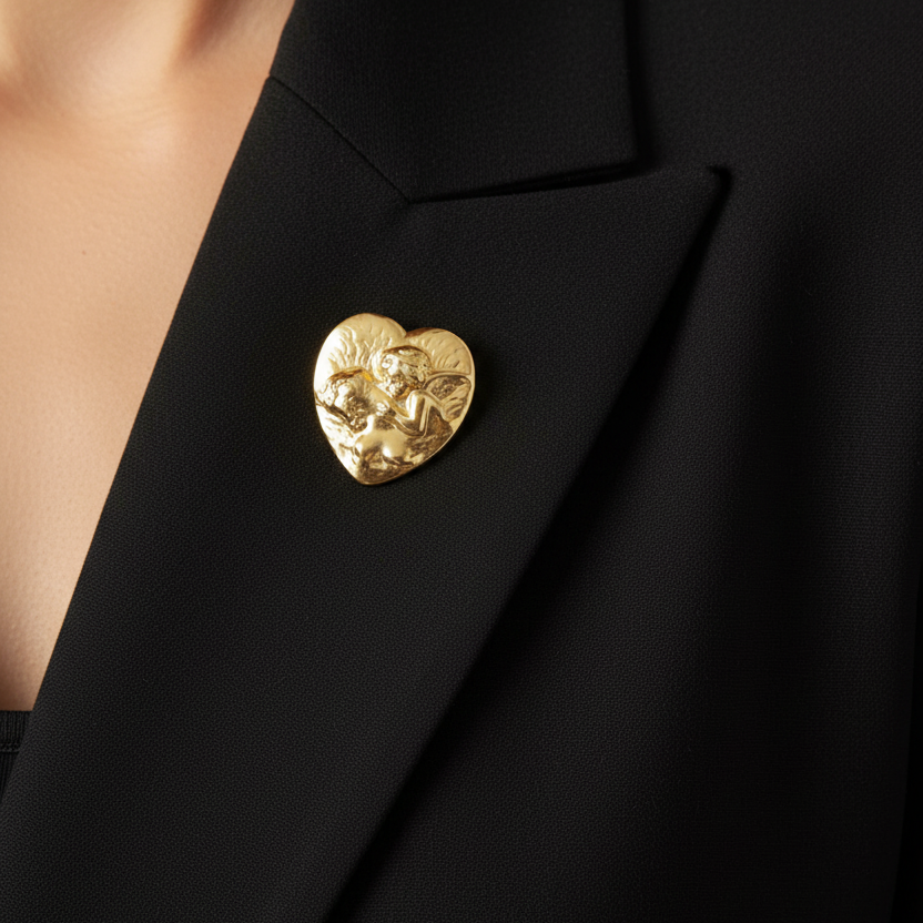 Broche corazón con ángeles