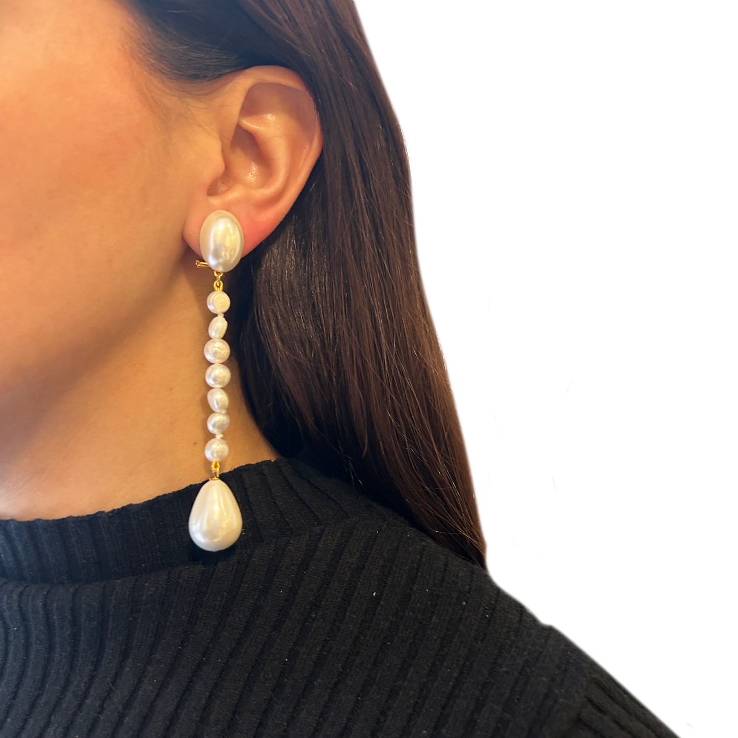 aros largos de perlas