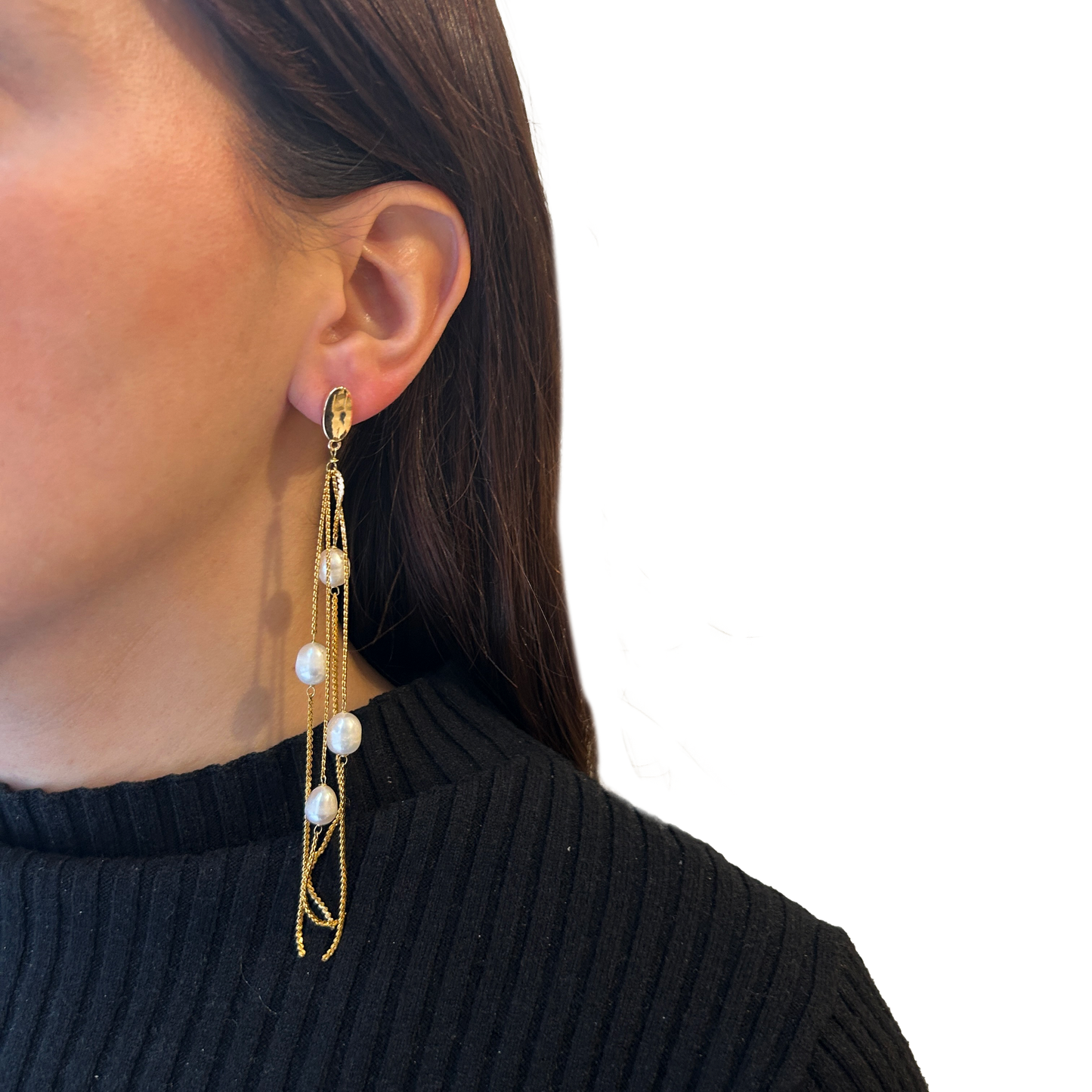 Aros largos cadenas y perlas