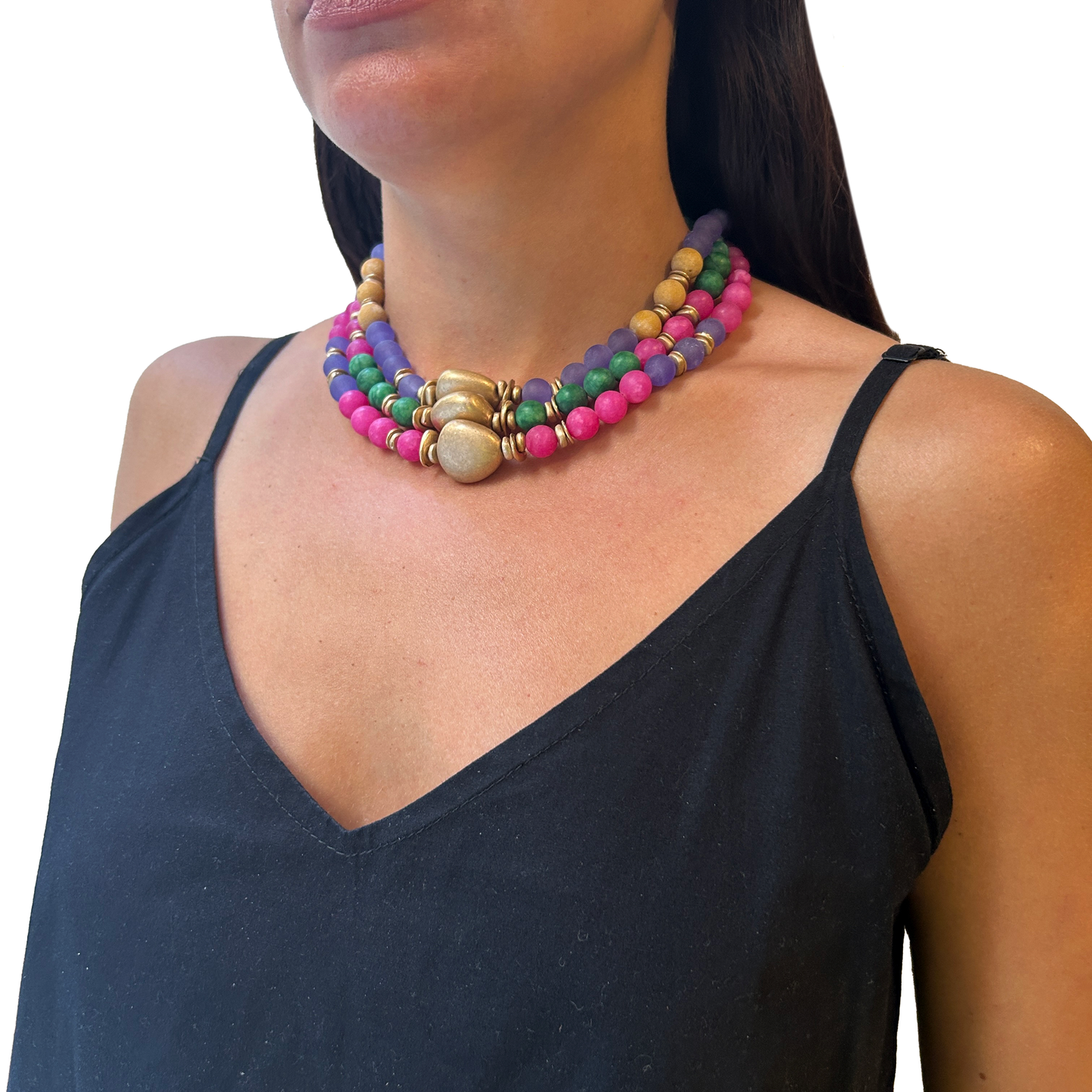 Collar cuentas mate con cuenta dorada