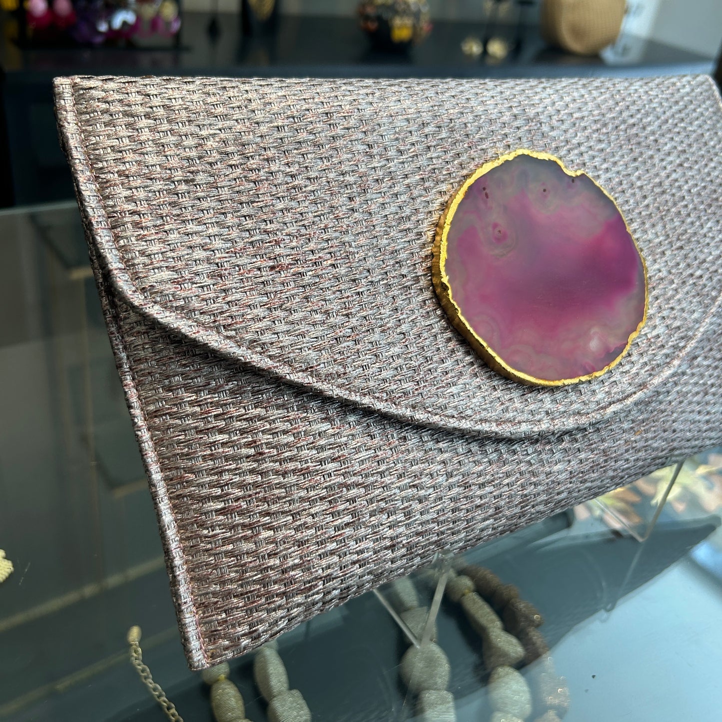 Sobre rafia rosa platinado