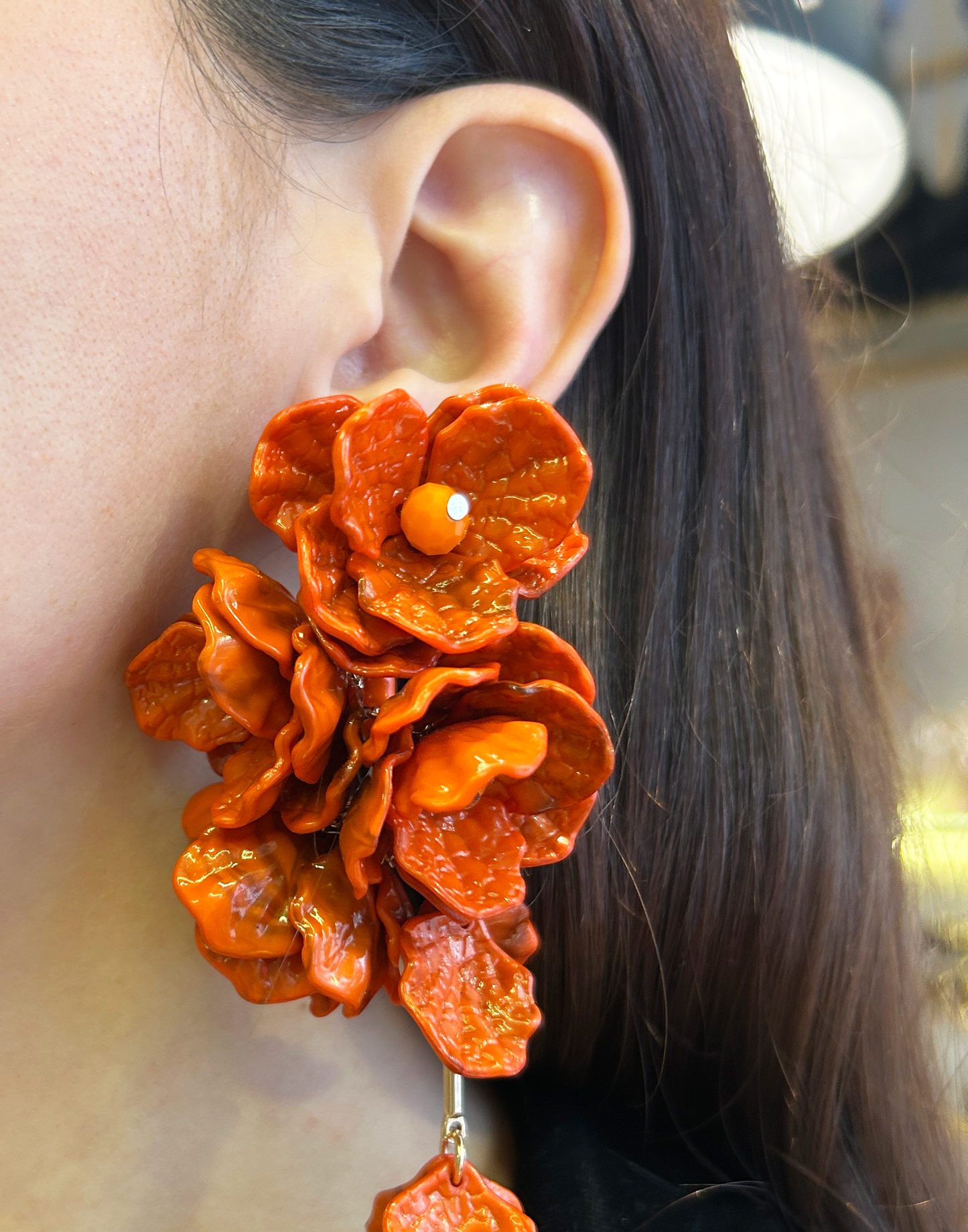 aros largos naranja de resina