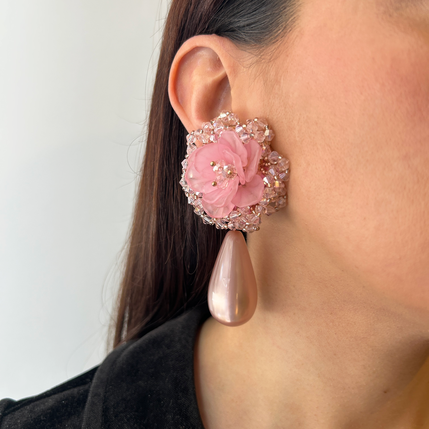 Aros flor con gota rosa