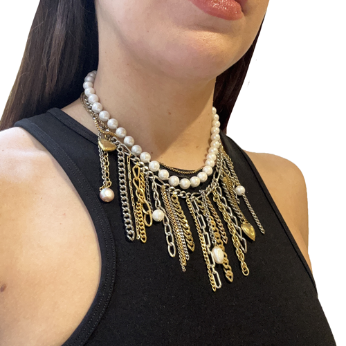 Collar perla con cadenas