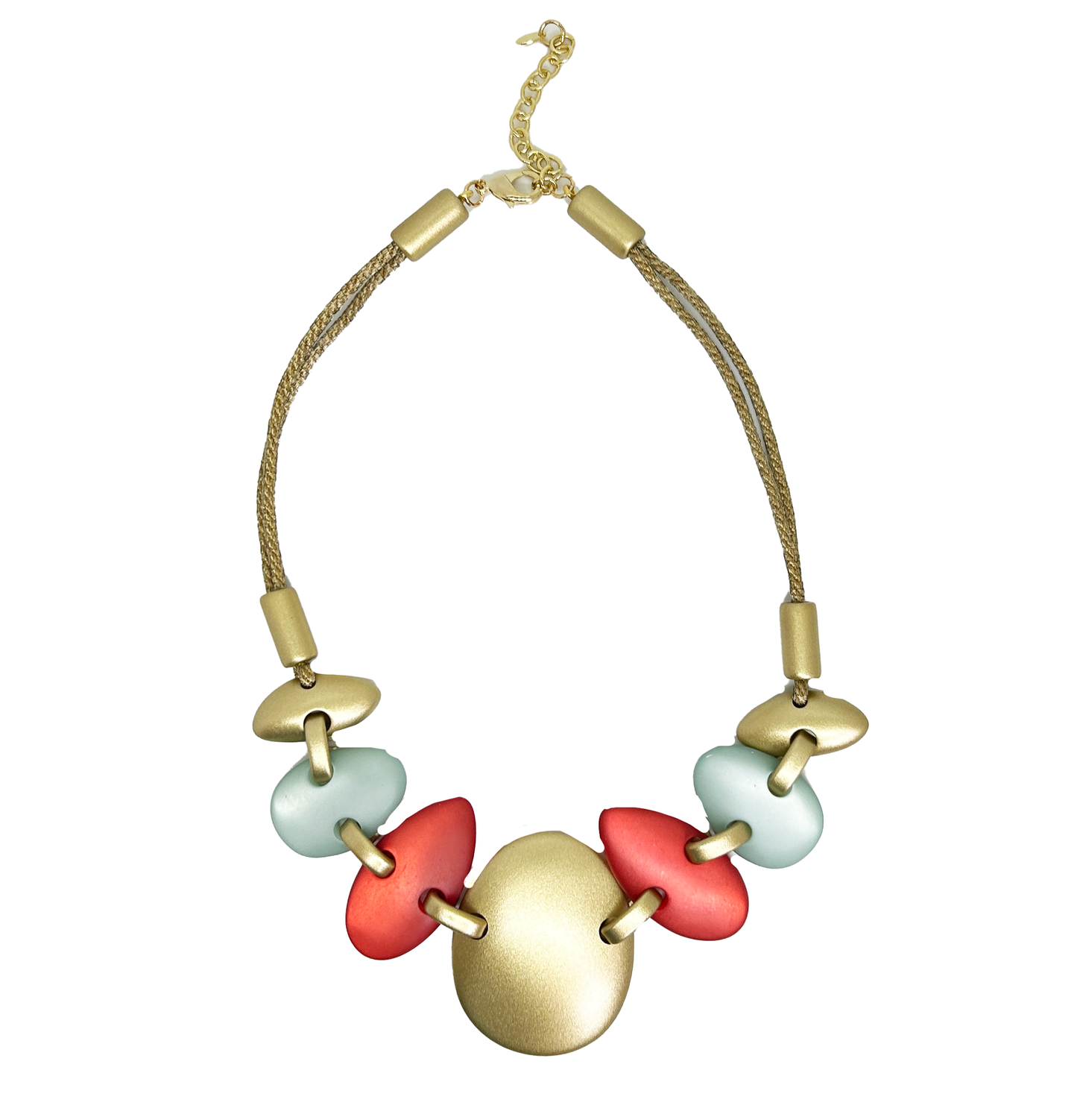 collar dorado coral y celeste
