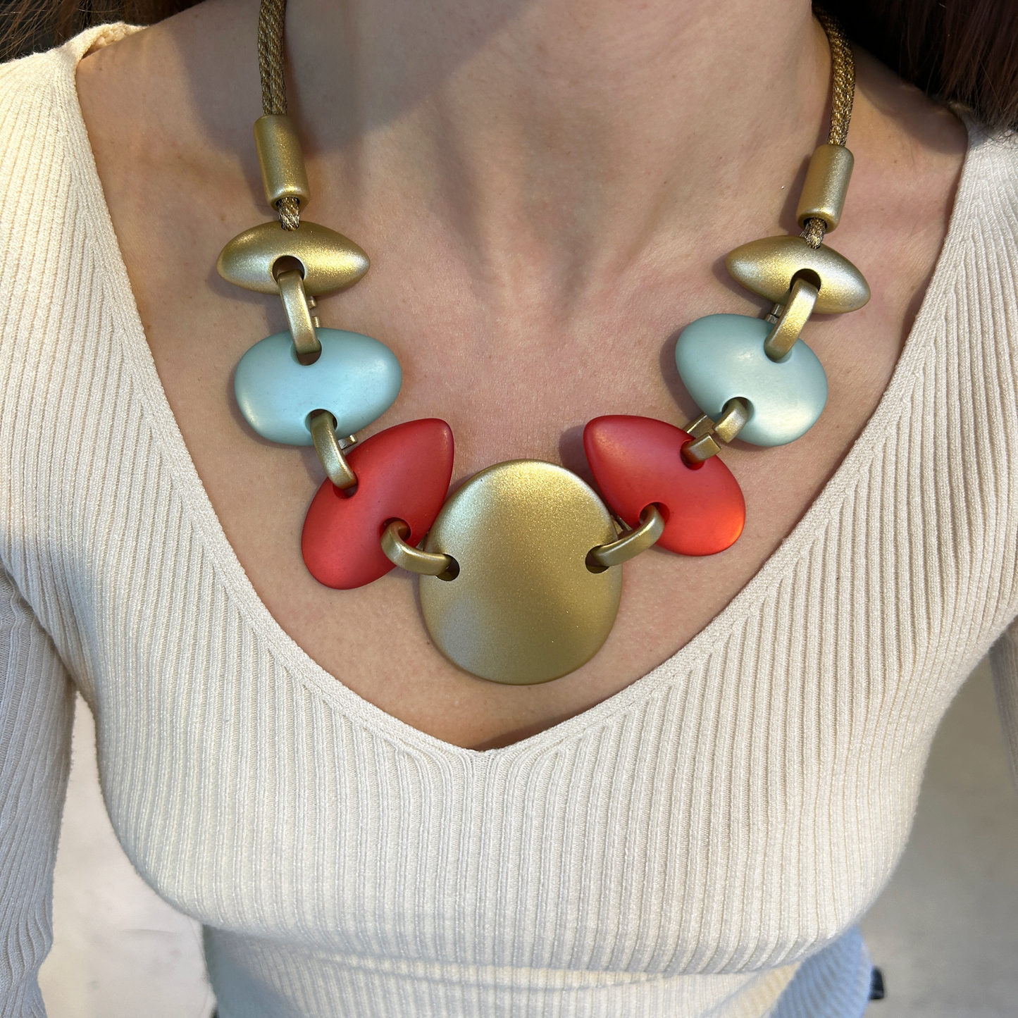 Collar turquesa coral y dorado