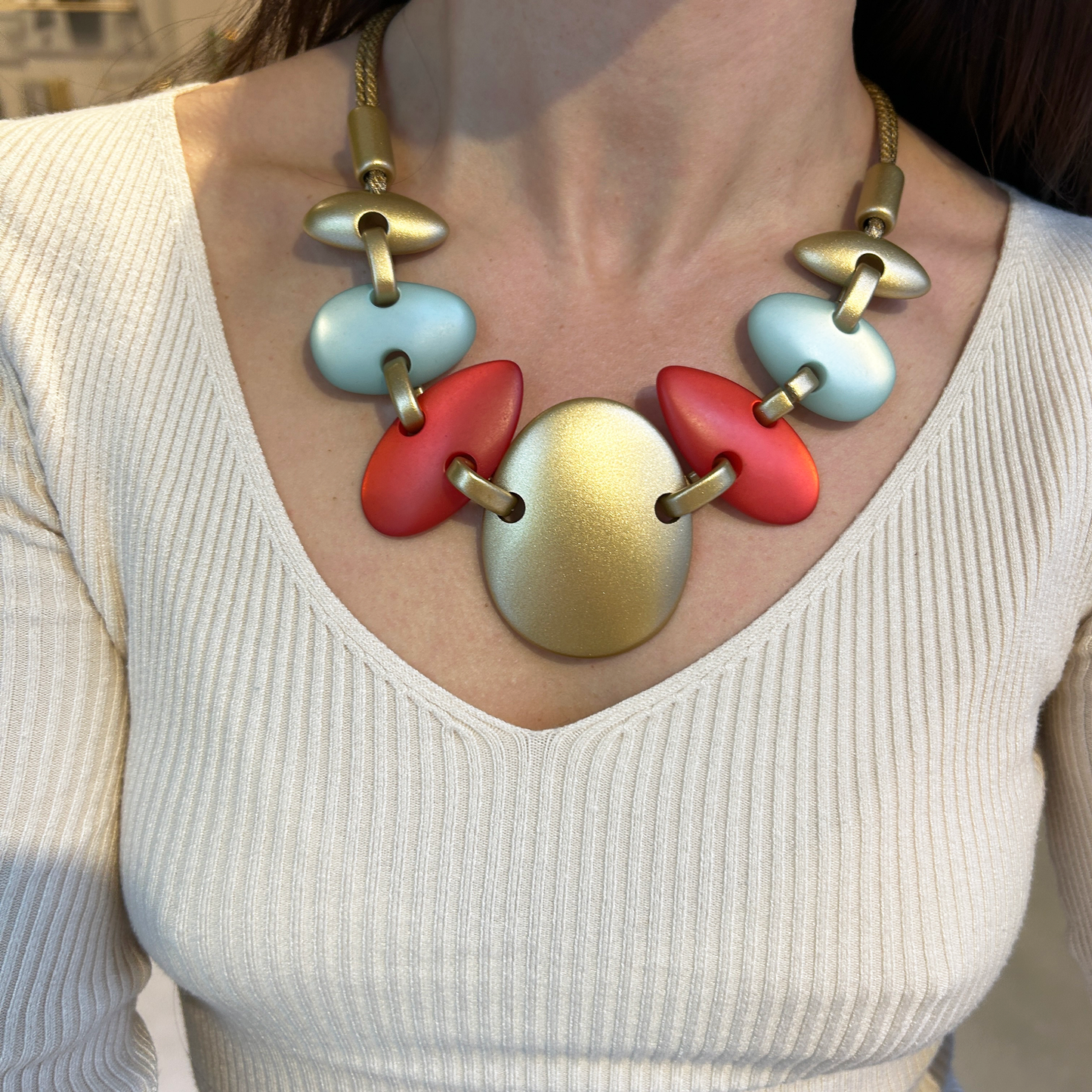 Collar turquesa coral y dorado