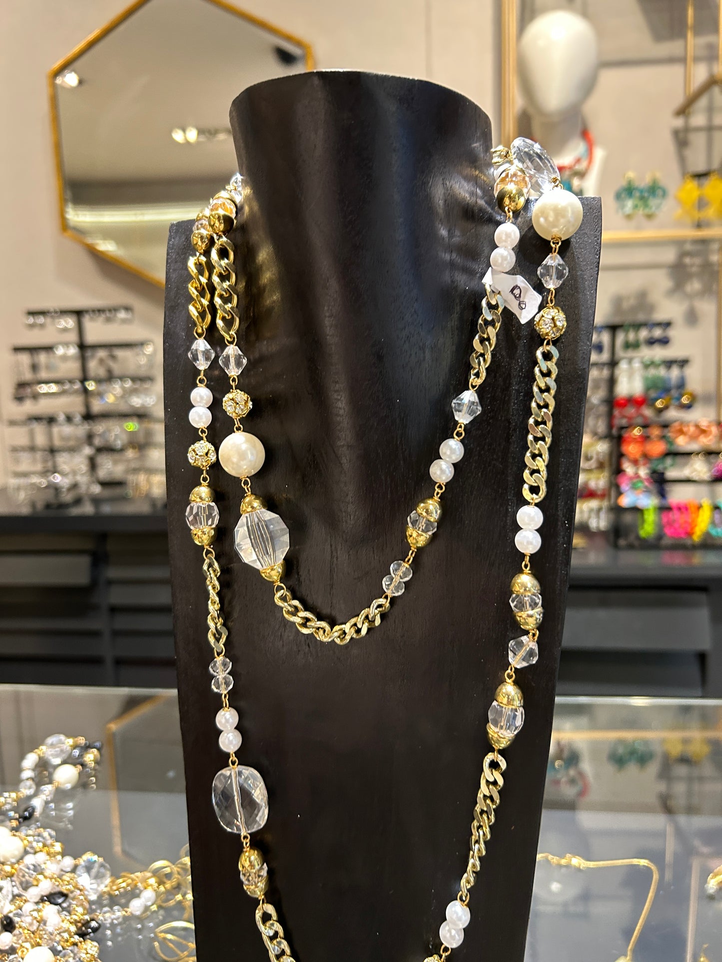 Collar largo cadenas y cristal Swarovski
