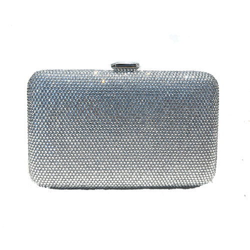 bolso clutch plateado de cristal