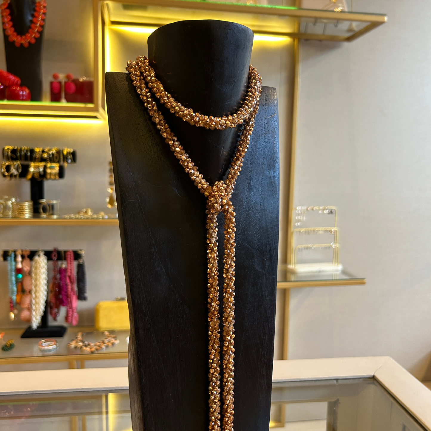 Collar largo cristales rosa dore