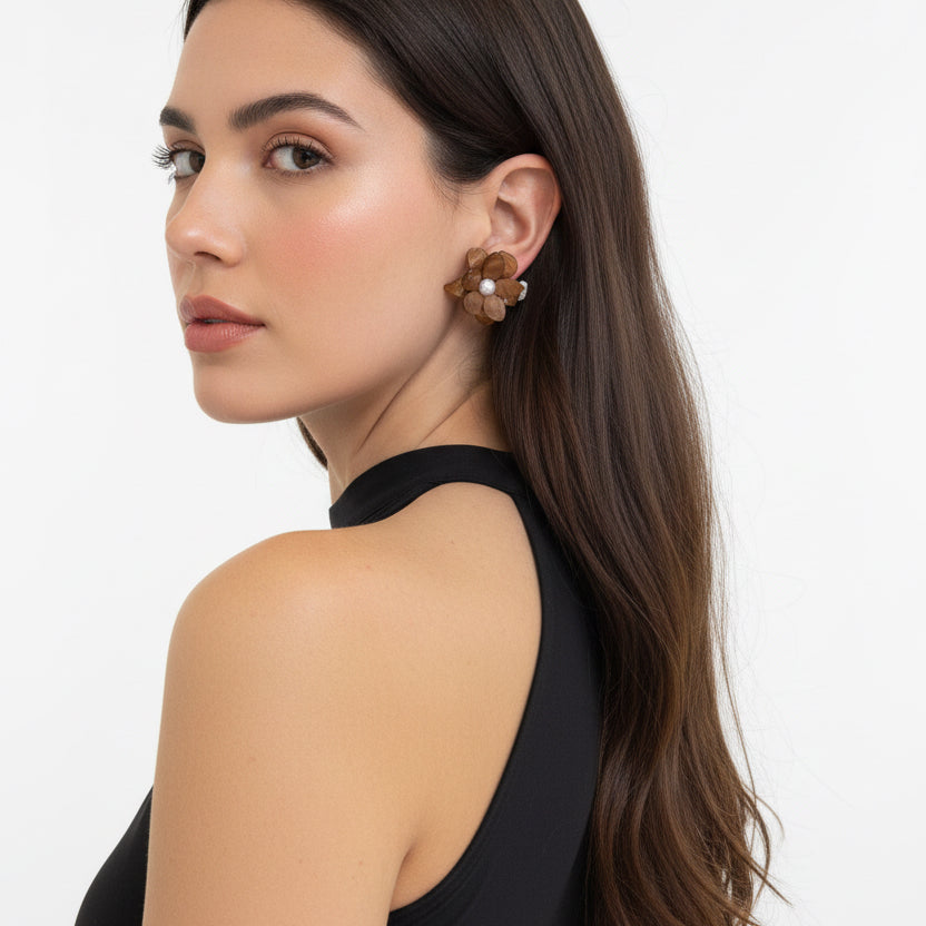 Aros flores con perla