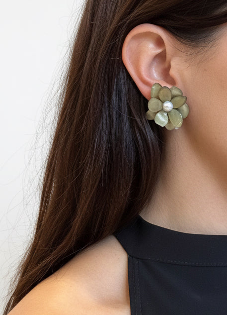 Aros flores con perla