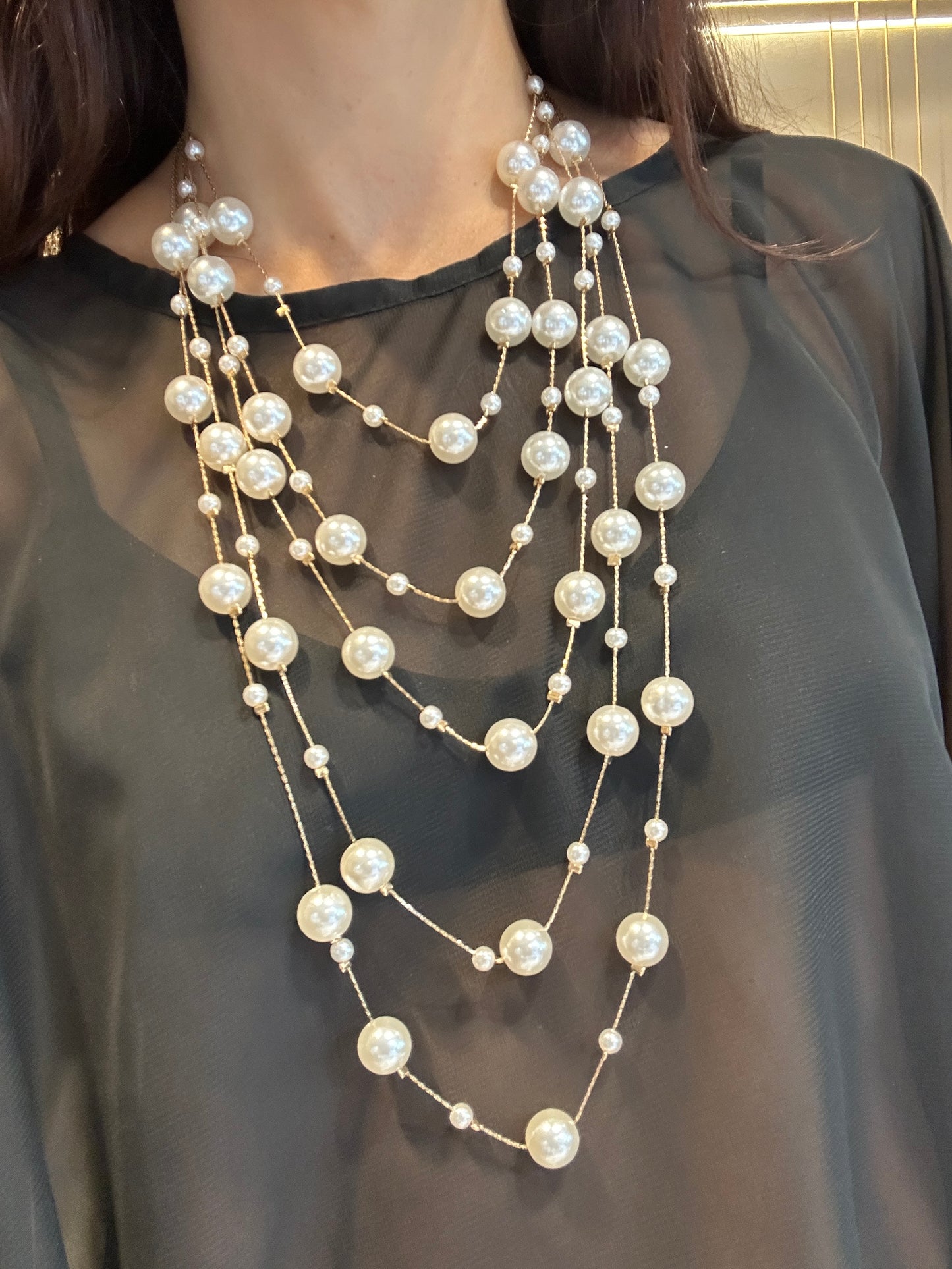 Collar mil vueltas perla y Cadena