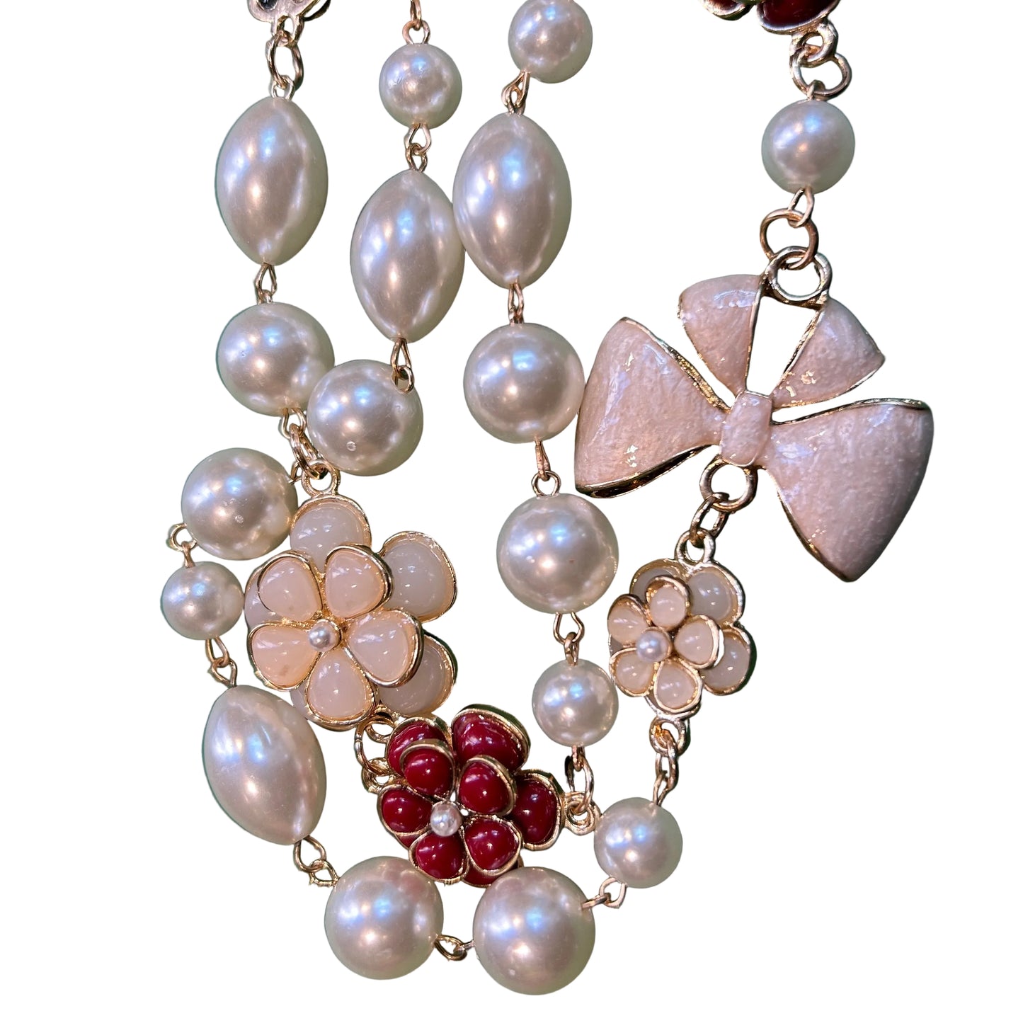 Collar largo perlas y moños