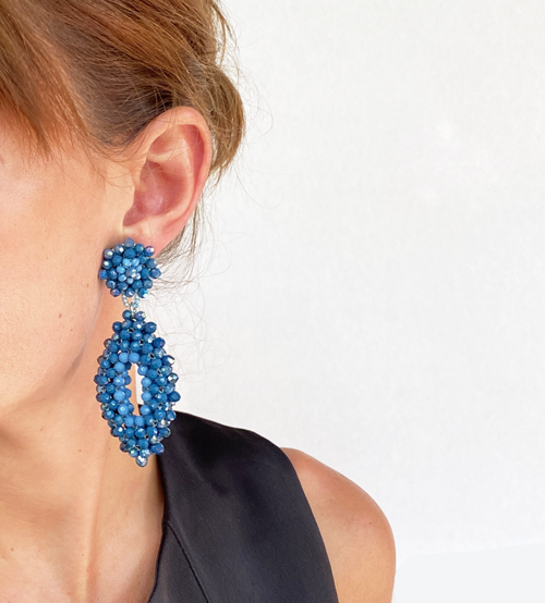 blue bead crystal earrings