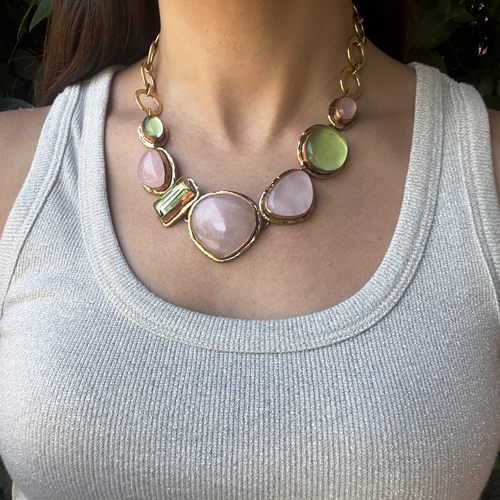 Collar verde agua y rosa