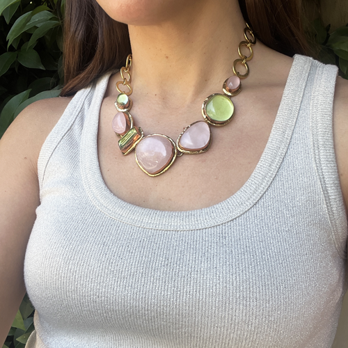 Collar verde agua y rosa