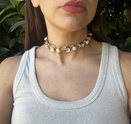 choker de perlas y cristal