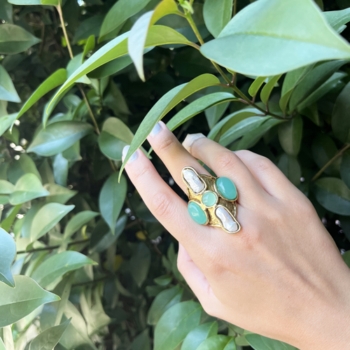 Anillo perla y piedra