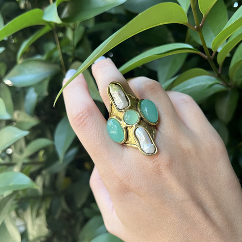 Anillo perla y piedra