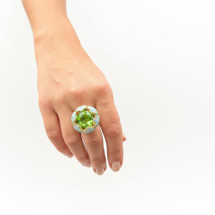 Anillo flor esmaltada con cristal