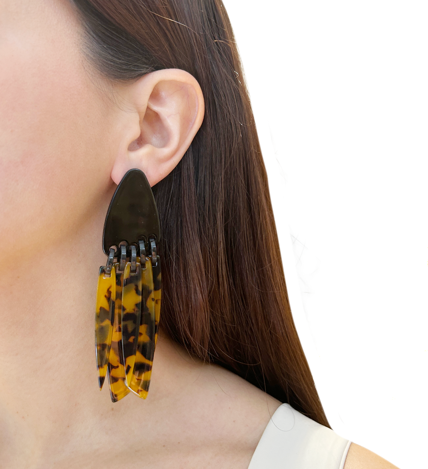 Aros resina negro y carey largos