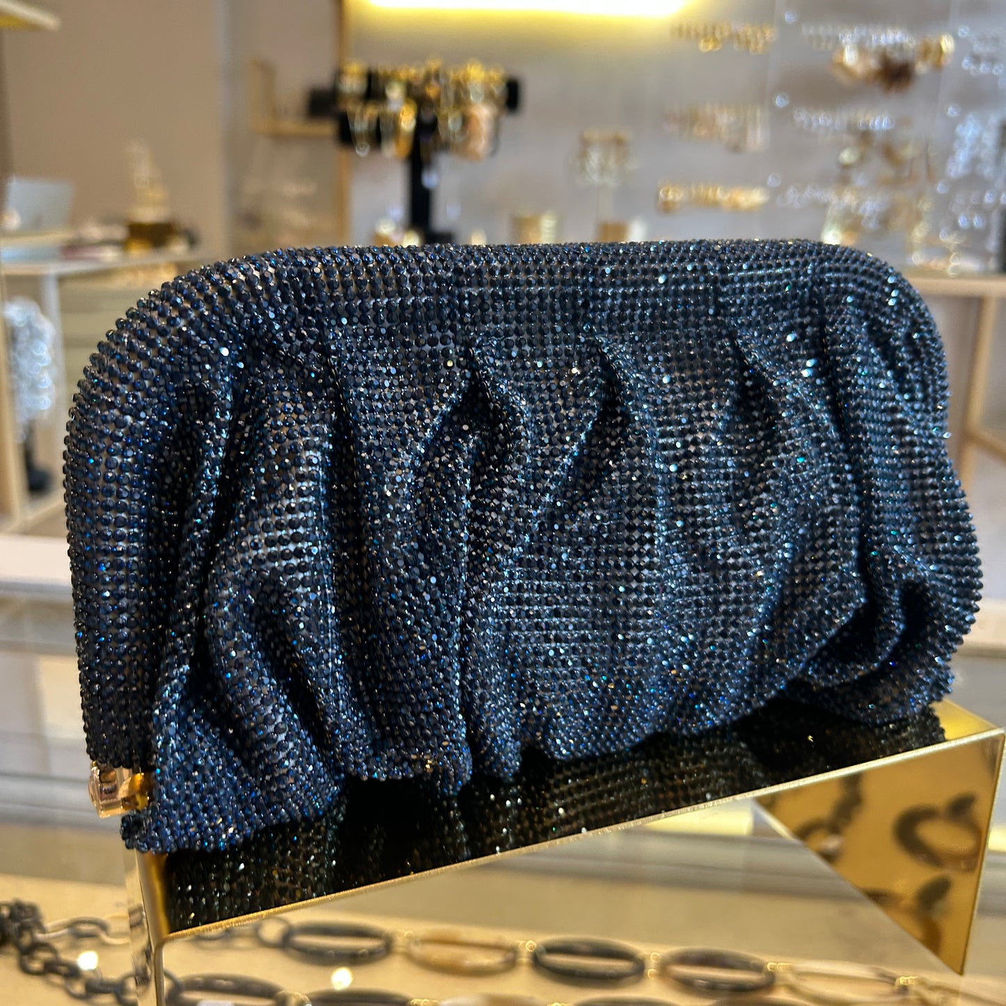 Bolso malla de strass azul