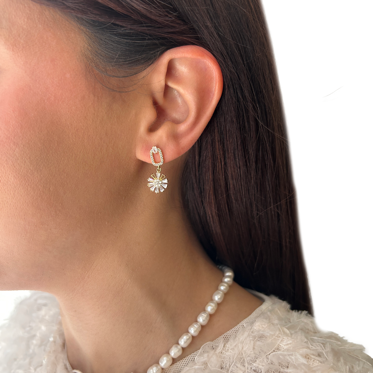 Aros florcita colgante zirconia