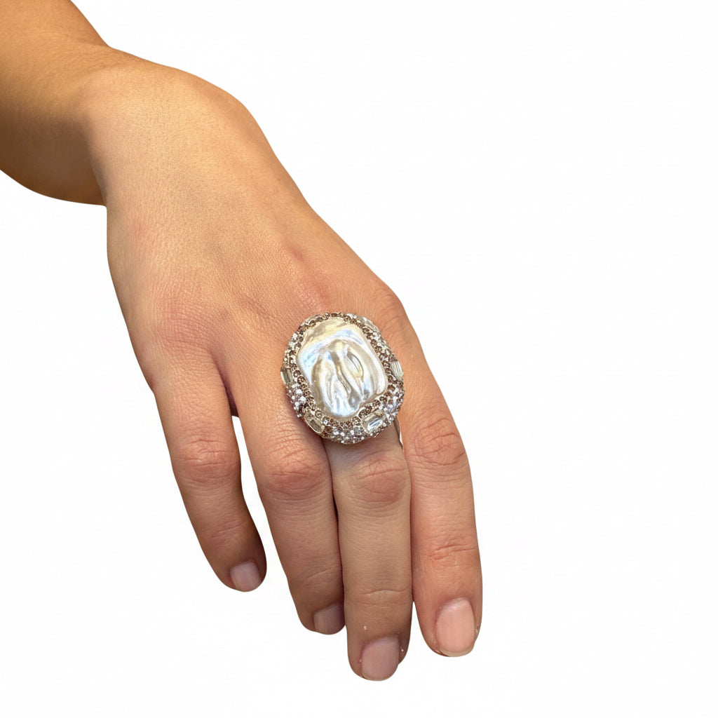 Anillo perla barroca y strass