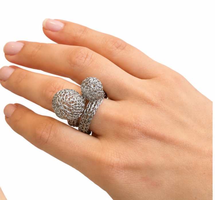 Anillo macrame plateado