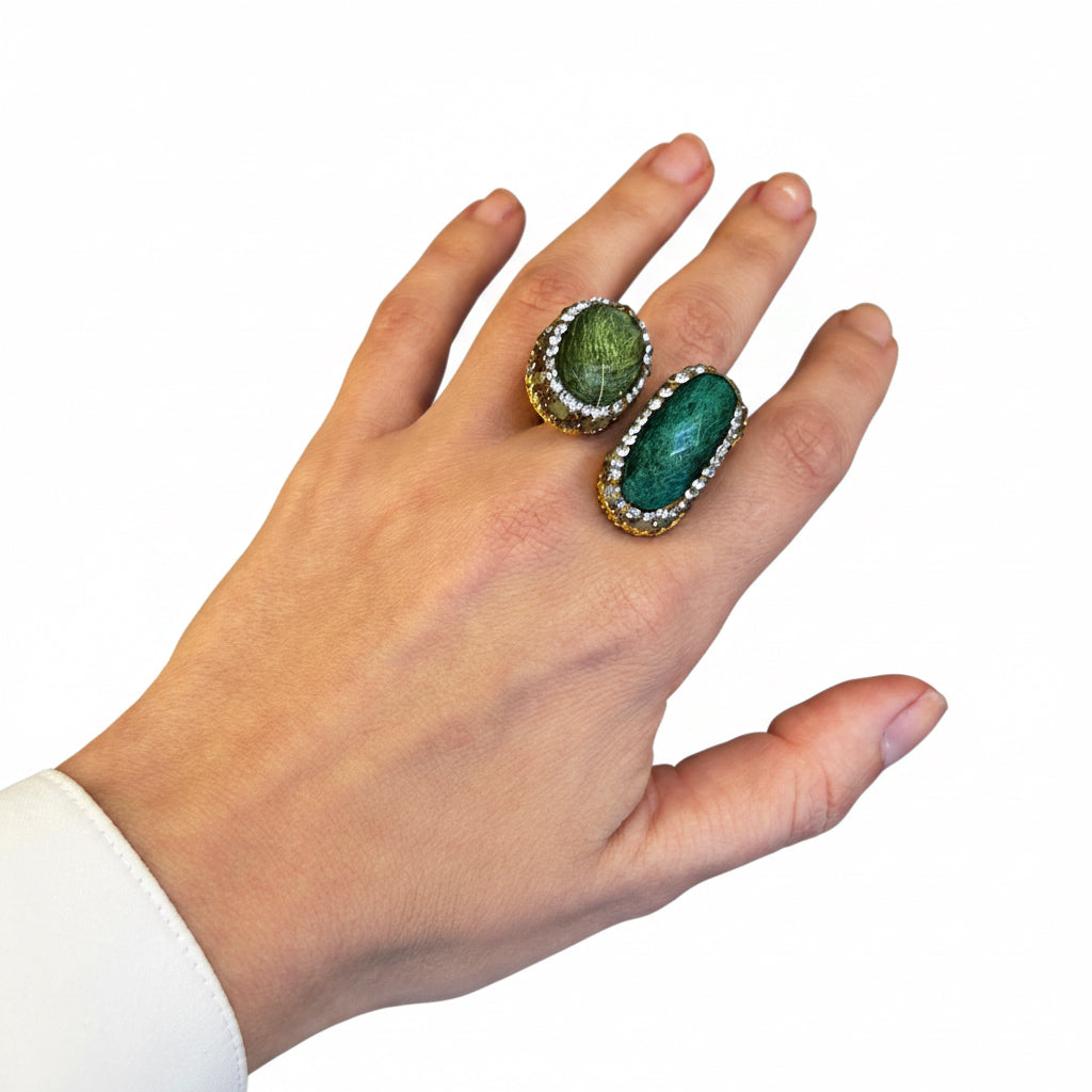Anillo cristal verde doble
