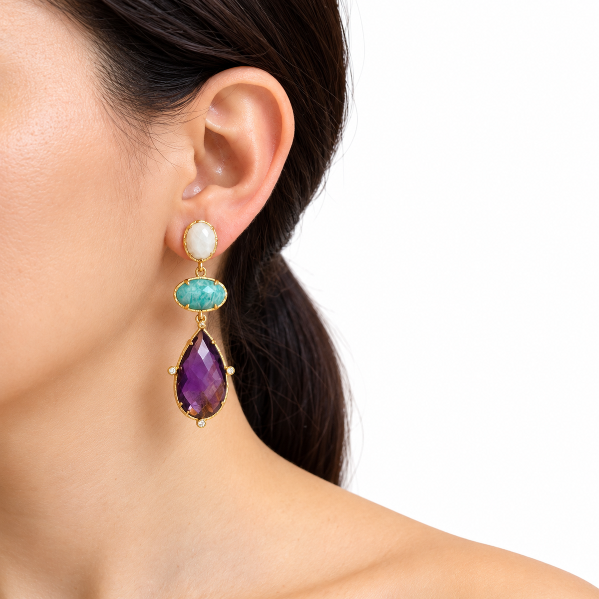 Aros amatista y turquesa