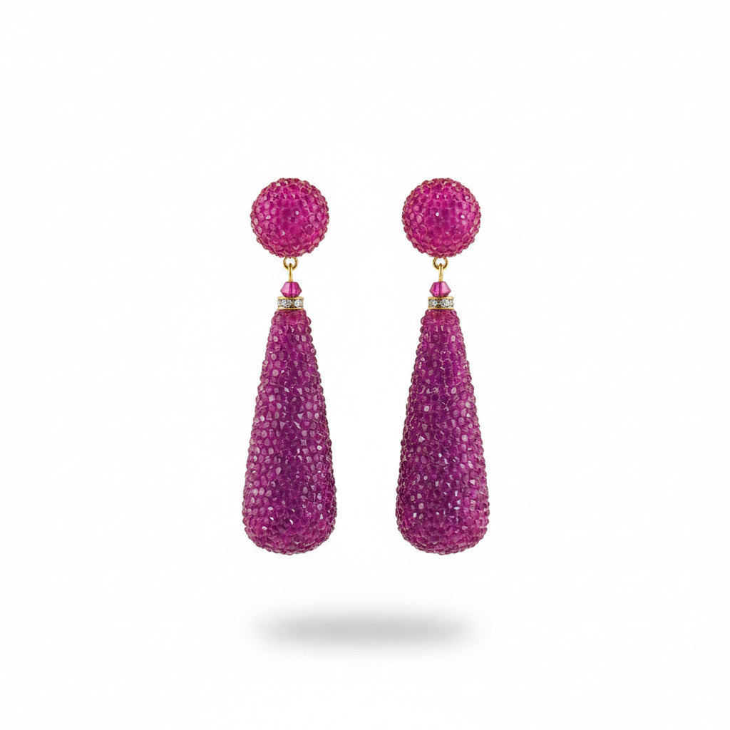 Aros gota fucsia de cristal