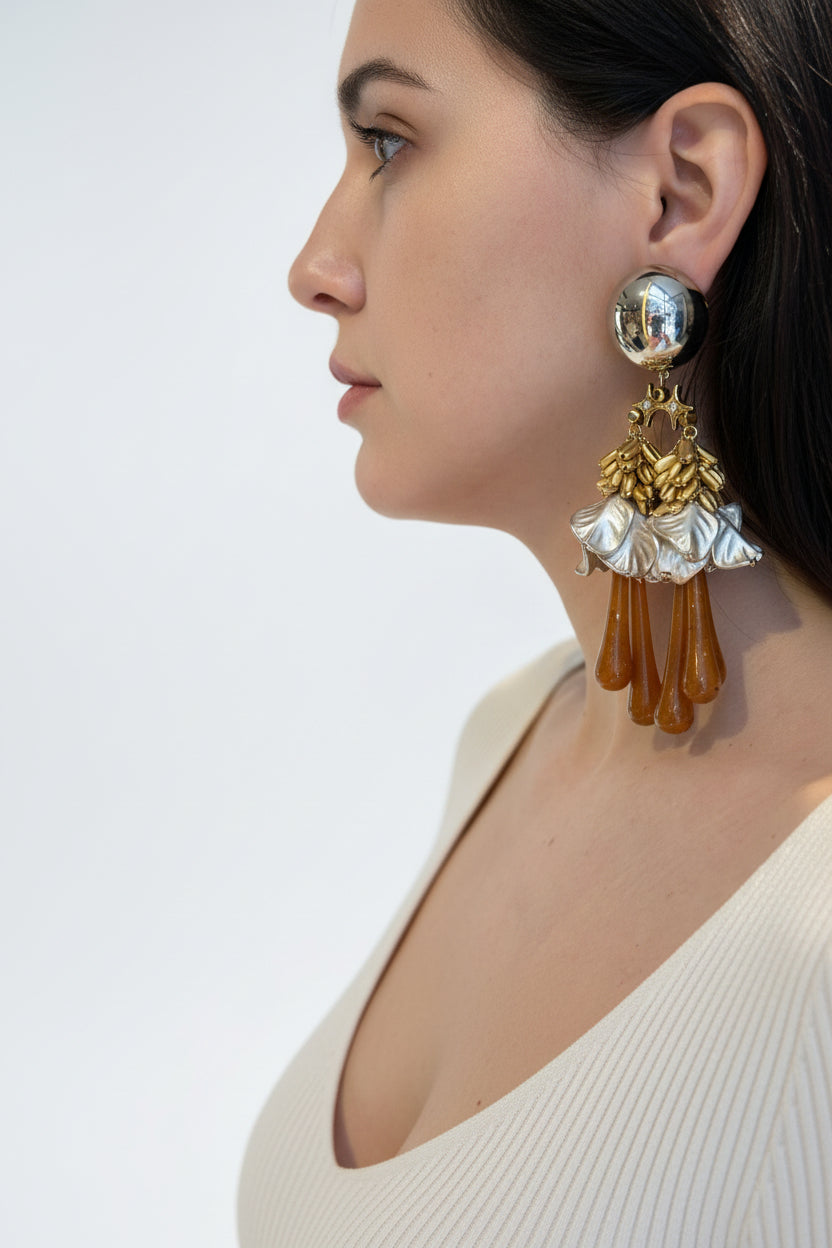 Aros plateados dorados y marron