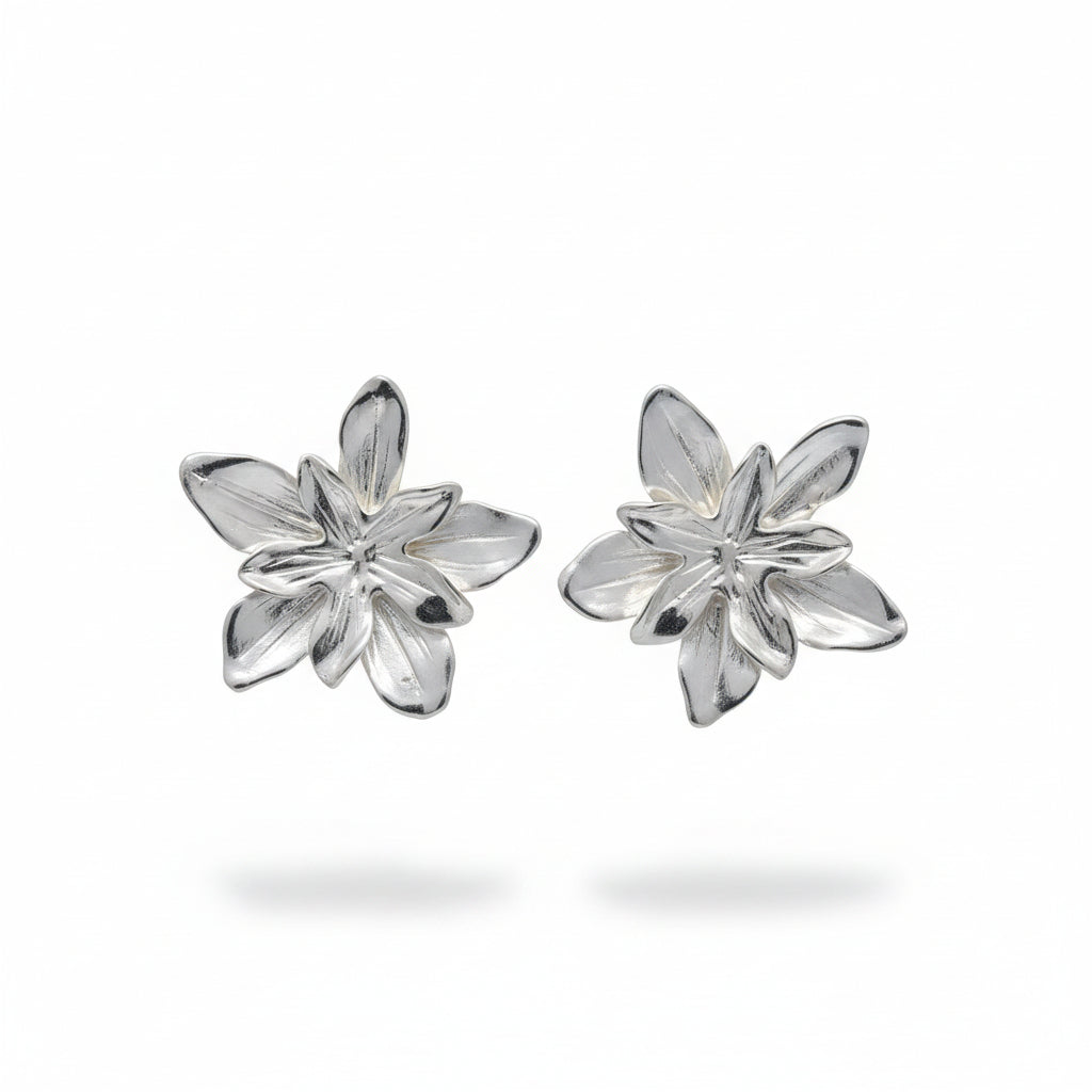 Aros flores plateados opacos