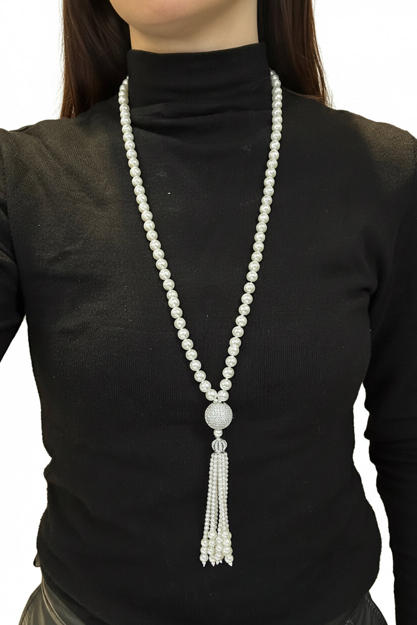 Collar largo perlas y zirconia