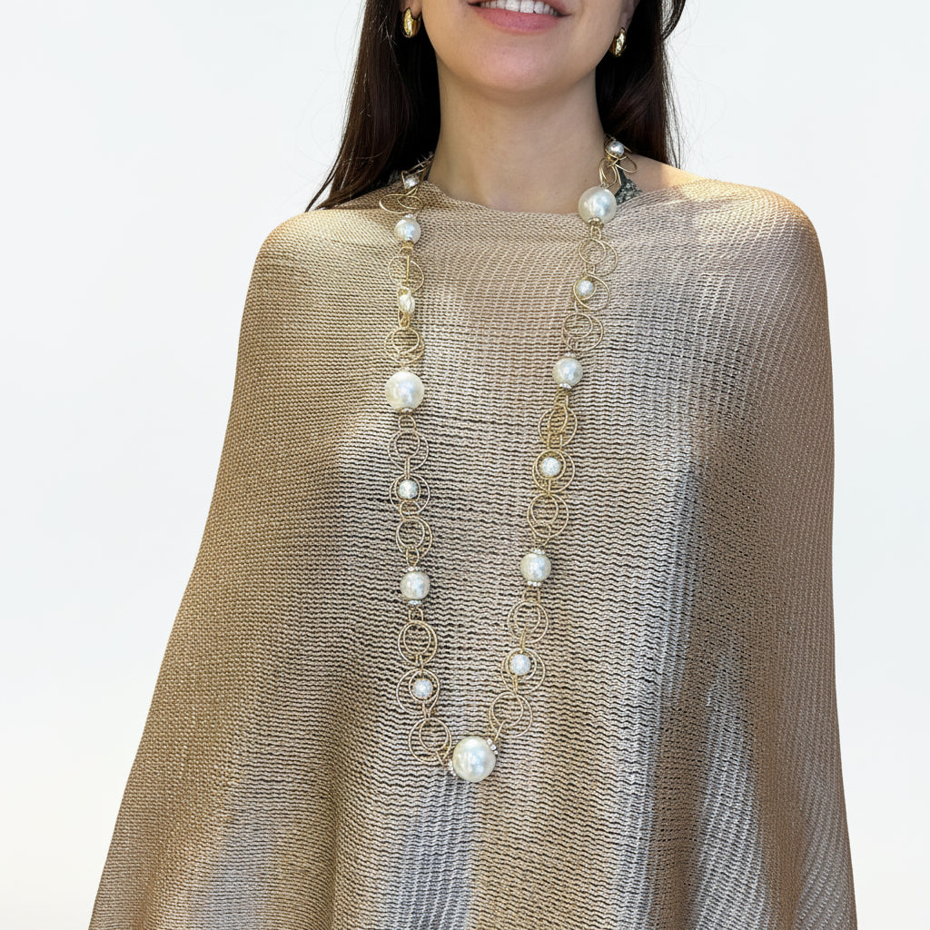 Collar arandelas dorada con perla